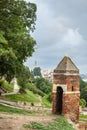 Kalemegdan fortress park and a panorama of the city center of Belgrade in background, with the cathedral of Saborna Crkva Royalty Free Stock Photo