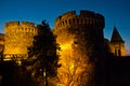 Kalemegdan fortress wooden bridge, gates and towers at twilight in Belgrade Royalty Free Stock Photo