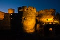 Kalemegdan fortress wooden bridge, gates and towers at twilight in Belgrade Royalty Free Stock Photo