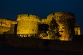 Kalemegdan fortress wooden bridge, gates and towers at twilight in Belgrade Royalty Free Stock Photo