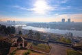 Kalemegdan. View of Sava river and Belgrade cityscape from Kalemegdan