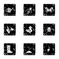 Kaleyard icons set, grunge style