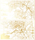 Kaliningrad and Kazan Russia City Map Set in Retro Style in Golden Color Royalty Free Stock Photo