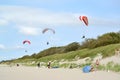 KALININGRAD REGION, RUSSIA. Paraplanes soar in the sky over Curonian Spit Royalty Free Stock Photo