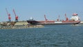 KALININGRAD REGION, RUSSIA. The universal DONGEBORG cargoship in the seaport water area