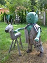 KALININGRAD REGION, RUSSIA. Wooden sculptures Shrek and donkey