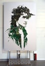 KALININGRAD REGION, RUSSIA. Art object `Portrait of Viktor Tsoi` from computer chips. Mu Mu Ka Garbage Museum. Sosnovka village