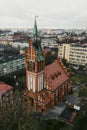 Kaliningrad Regional Philharmonic. beautiful German Gothic architecture. Translation of inscription concert hall. aerial view from