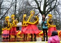 KALININGRAD, RUSSIA. Actors of youth Russian national folklore ensemble act on Maslenitsa holiday