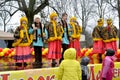 KALININGRAD, RUSSIA. Actors of youth Russian national folklore ensemble sings the song on Maslenitsa holiday