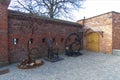 Kaliningrad. Russia. Amber Museum. The courtyard of the tower `Der Dona`. Sculptures made of metal