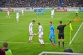 KALININGRAD, RUSSIA. A ball exit in a miss. A football match between the Baltika teams - Krylja Sovetov. Baltic Arena stadium