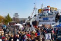 Kaliningrad, Russia - April 13, 2019: People at the territory of marine museum celebrate holiday of herring day