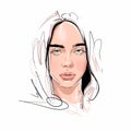 Kaliningrad, Russia , April 9 2020. Portrait of Billie Eilish Simple illustration of pop art