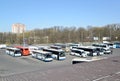 KALININGRAD, RUSSIA. The top view on the square with passenger buses