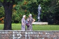 KALININGRAD, RUSSIA - AUGUST 22, 2019: Unknown elderly women have a conversation in the city park on a sunny day