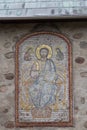 Mosaic icon of Jesus Christ the Almighty on the wall of St. Nicholas Church. Kaliningrad, Russia