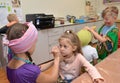 KALININGRAD, RUSSIA. Children paint faces on creative occupation in the children`s developing center