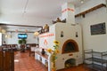 KALININGRAD, RUSSIA. The decorative Russian furnace in an interior of modern cafe