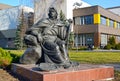 KALININGRAD, RUSSIA. A monument to Francis Skorine against the background of the Baltic federal university of Immanuel Kant