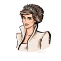 Princess Wales, Lady Diana portrait sketch illustration on white background