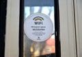 KALININGRAD, RUSSIA. The sign Wi-fi on a tram door. The Russian text - the free Internet