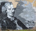 KALININGRAD, RUSSIA. A graffiti portrait of Immanuel Kant on the wall of an old building