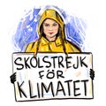 Greta Thunberg sketch portrait, illustration . The teenage environmental activist. Swedish Royalty Free Stock Photo