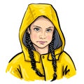 Greta Thunberg sketch portrait, illustration . The teenage environmental activist. Swedish Royalty Free Stock Photo