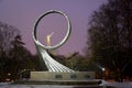 KALININGRAD, RUSSIA. Monument to to `Fellow countrymen astronauts` in the winter evening Royalty Free Stock Photo