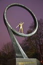 KALININGRAD, RUSSIA. Monument to `Fellow countrymen astronauts` in the winter evening. The Russian text - to Fellow countrymen ast Royalty Free Stock Photo