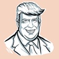 Sketch illustration of Donald Trump portrait, president of the USA