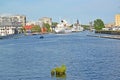 KALININGRAD, RUSSIA. The Pregolya River with an exposition of the Museum of the World Ocean on the shore Royalty Free Stock Photo