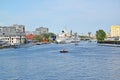 KALININGRAD, RUSSIA. View of the River Pregel with the exposition of the Museum of the World Ocean on the shore Royalty Free Stock Photo