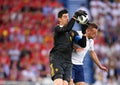 Belgium`s goalkeeper Thibaut Courtois, Jamie Vardy