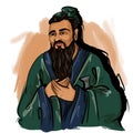 Kaliningrad, Russia 8 June 2021. Confucius sketch illustration portrait