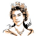 Kaliningrad RUSSIA - June 7 2021 Queen Elizabeth II. Sketch Portrait Drawing Illustration