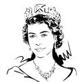 Kaliningrad RUSSIA - June 7 2021 Queen Elizabeth II. Sketch Portrait Drawing Illustration
