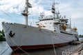 KALININGRAD, RUSSIA-June 5, 2021 The space communication research vessel Cosmonaut Viktor Patsaev is moored on the Peter the Great Royalty Free Stock Photo