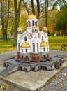 KALININGRAD, RUSSIA. A layout of a temple on Blood in Yekaterinburg. South Park. History in Architecture Miniature Park Royalty Free Stock Photo