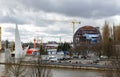 Kaliningrad, Russia - March 26, 2019: Museum building under construction at rainy spring day