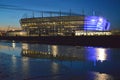 KALININGRAD, RUSSIA. Stage-by-stage inclusion of evening illumination of Baltic Arena stadium for holding games of the FIFA World Royalty Free Stock Photo