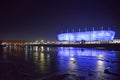 KALININGRAD, RUSSIA. A view of the Pregolya Rivver and the shining Baltic Arena stadium for holding games of the FIFA World Cup of Royalty Free Stock Photo