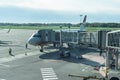 Airplane and jetway view in Kaliningrad airport