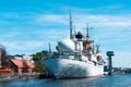 KALININGRAD, RUSSIA - MAY 13, 2018: Cosmonaut Viktor Patsaev - research vessel in the embankment of the World ocean museum