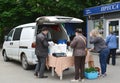 KALININGRAD, RUSSIA. Illegal trade in dairy products on the street of Kaliningrad