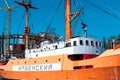 KALININGRAD, RUSSIA - May 13.2018: Irbensky floating beacon, a ship of special design, equipped with a lighthouse fire, a