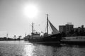 Large ship, in the Museum of the World ocean, standing on the dock on the river Pregolya Royalty Free Stock Photo