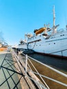 KALININGRAD, RUSSIA - MAY 04 2021 of Museum of World ocean, outdoor exposition, a research vessel Cosmonaut Viktor Patsayev