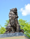 KALININGRAD, RUSSIA. Sculpture `Lion with prey` at the entrance to Kaliningrad Zoo